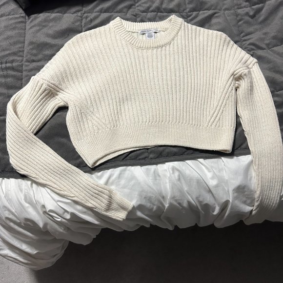 NEW Urban Outfitters Big Sur Cream Cropped Ribbed Long Sleeve Crew Sweater XS - Picture 5 of 7